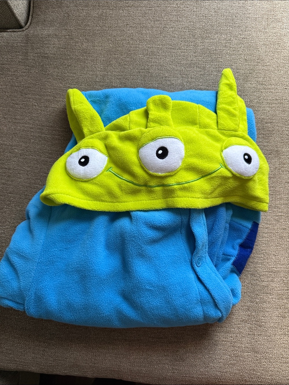 Unisex Toy Story Alien Hooded Fleece Robe in Lime Green and Bright Blue